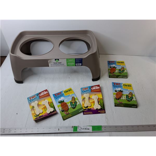 Top- Paw 8" Elevated Feeder & Loofah Chews - AS IS