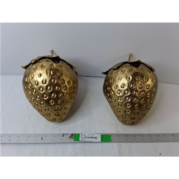 (2) Metal Strawberry Decor Pieces