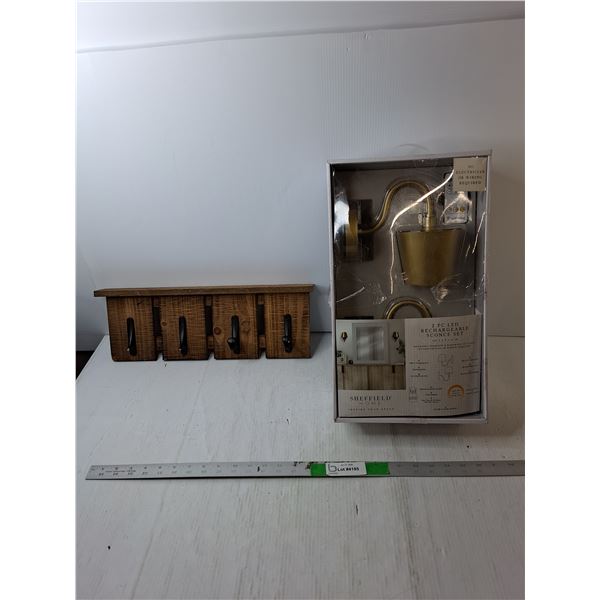 LED Rechargable Sconce Set-NIB & Coat Hook (2 broken hooks)- As Is