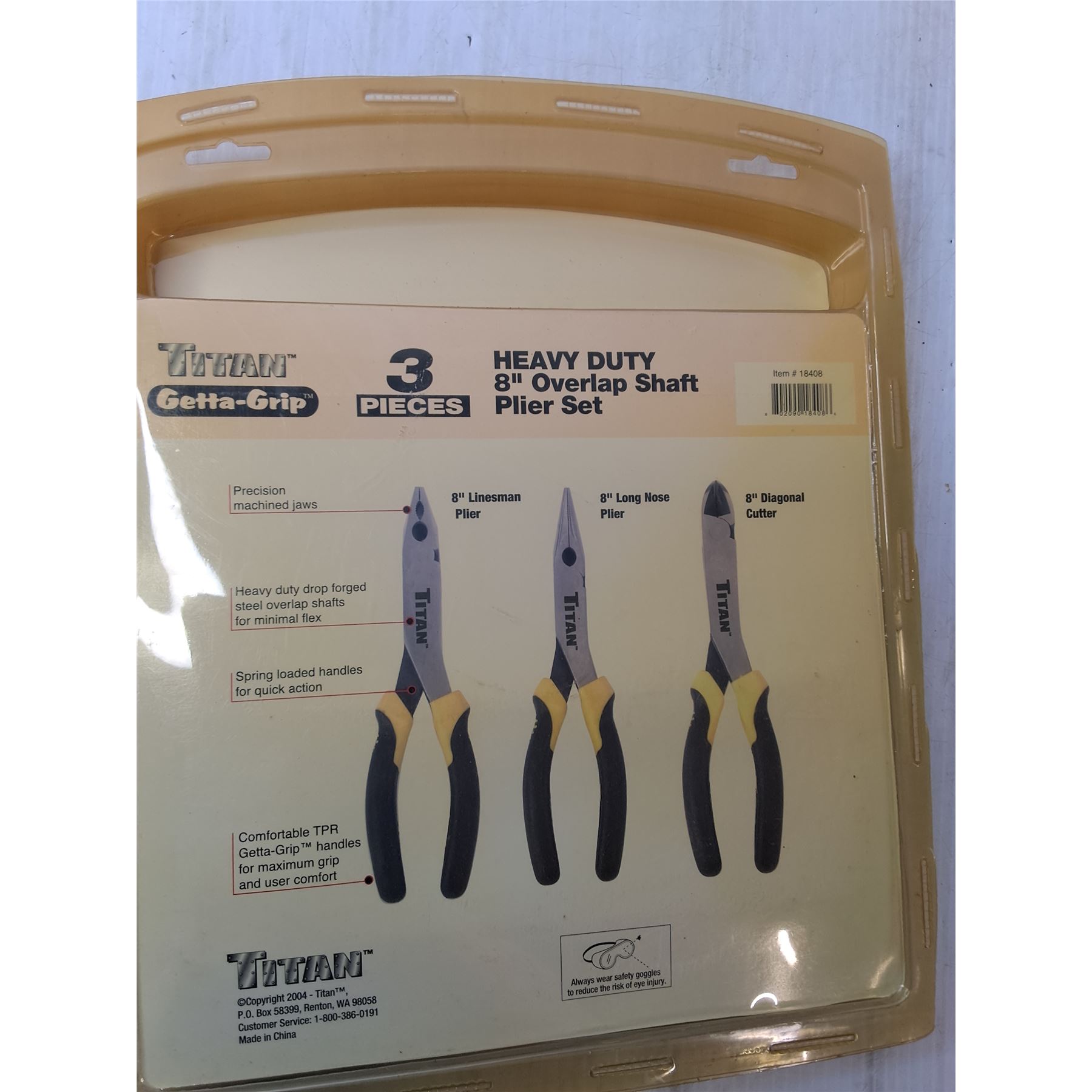 Titan 4-Piece 6-Inch Plier Set – Lineman, Diagonal, Slip-Joint & Long Nose Pliers