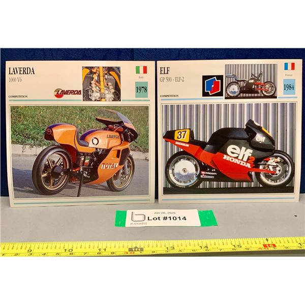 Vintage Motorcycle Photo Spec Card 5 3/8" x 5 3/8" Mint Rare: Laverda & Elf Honda