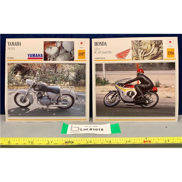 Vintage Motorcycle Photo Spec Card 5 3/8" x 5 3/8" Mint Rare: Yamaha & Honda