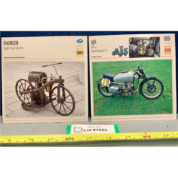 Vintage Motorcycle Photo Spec Card 5 3/8" x 5 3/8" Mint Rare: Daimler & AJS