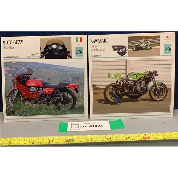 Vintage Motorcycle Photo Spec Card 5 3/8" x 5 3/8" Mint Rare: Moto Guzzi & Kawasaki