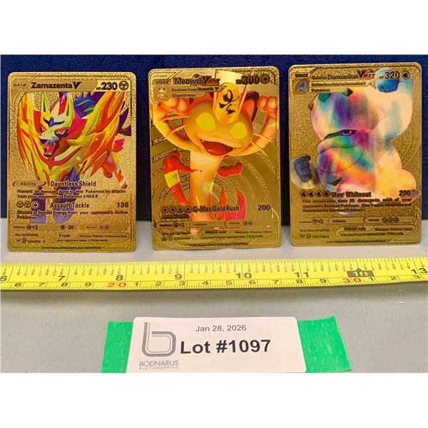 (3) Pokemon TCG Gold Fan Cards