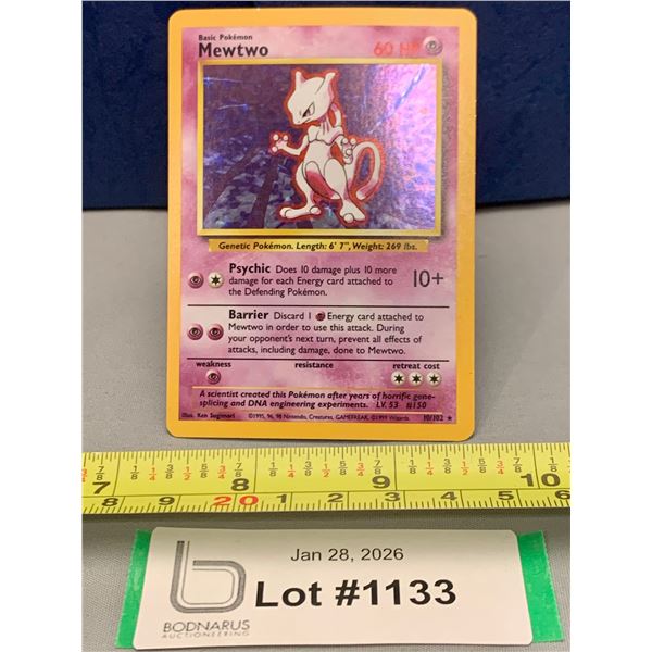 Pokemon Vintage 1999 Mewtwo Very Rare HOLO Base Set Unlimited 10/102 Card
