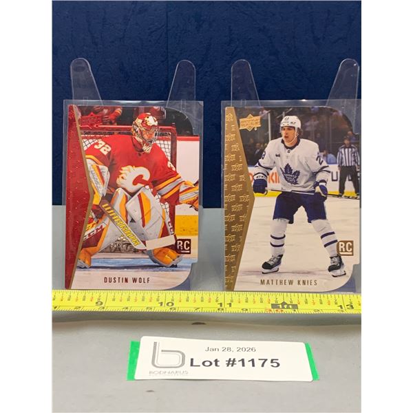 (2)Dustin Wolf Rare Red Foil RC & Matthew Knies Rare Gold Foil Rc Hockey cards