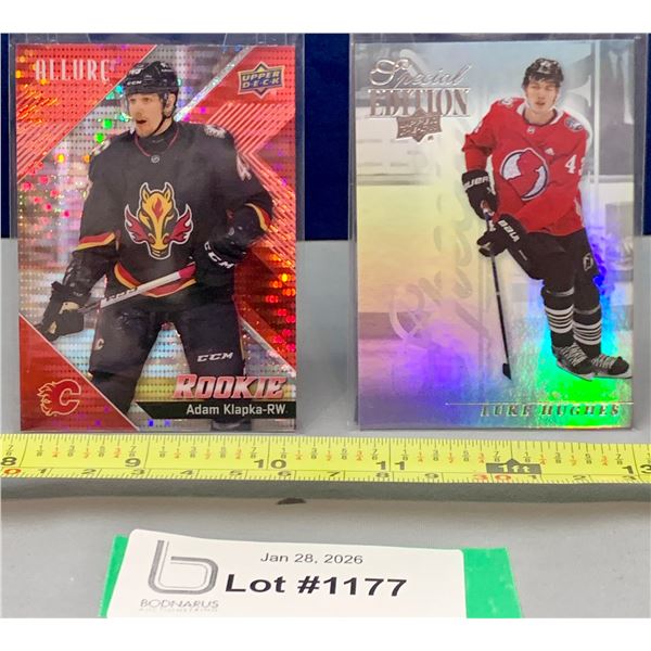 (2) NHL Rookie Hockey cards: Adam Klapka Holo Red Rainbow & Luke Hughes Special Edition Holo Card