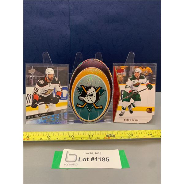(3) 2 x Young Guns Red Foil Rookie Hockey cards & Rare Ducks Foil Sticker