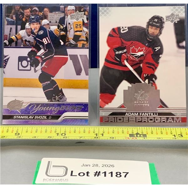 (2) NHL Rookie Hockey cards: Adam Fantilli Team Canada Jrs & Stanislav Svozil Young Guns