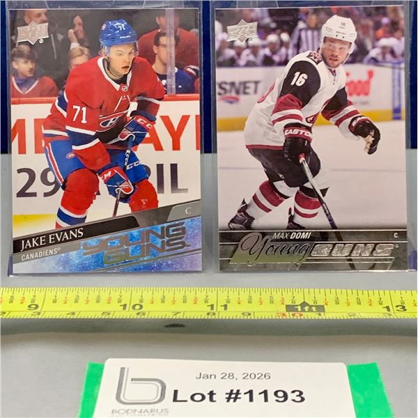 (2) NHL Young Guns Rookie Hockey cards: Jake Evans & Max Domi