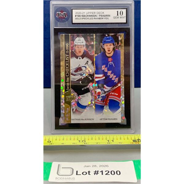 Nathan MacKinnon & Panarin UD Gold Speckled Rainbow Foil KSA Graded 10 Gem Mint Hockey card