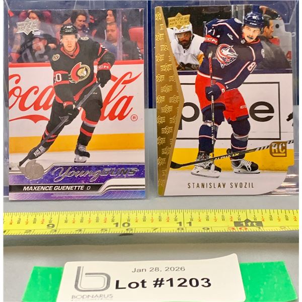 (2) Rare NHL Rookie Young Guns Hockey cards: Maxence Guenette & S Svozil Gold Foil
