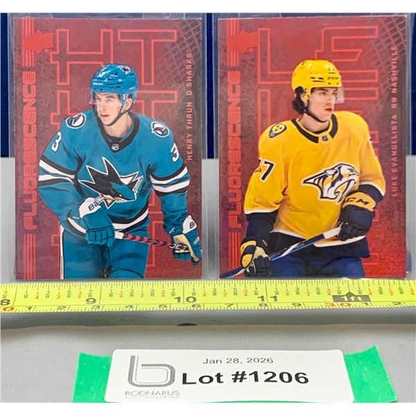 (2) Rare Red Flourescence Rookie Hockey cards: Henry Thrun & Luke Evangelista