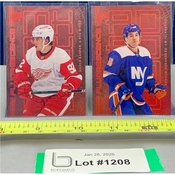 (2) Rare Red Flourescence Rookie Hockey cards: Marco kasper & Arnaud Durandeau