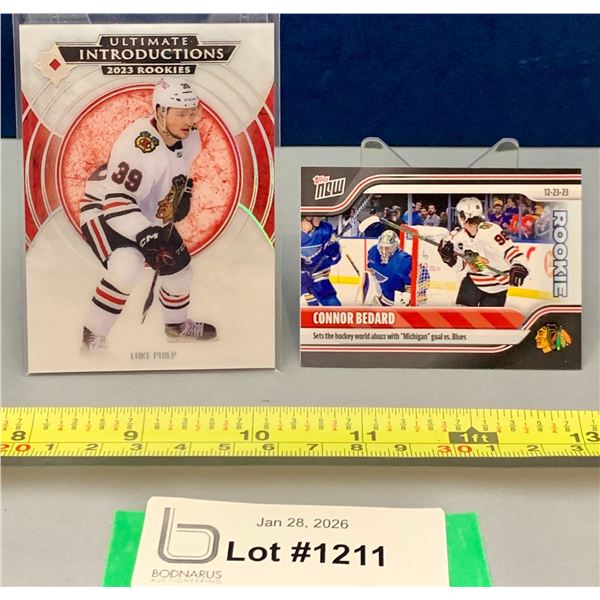 (2) Chicago Blackhawks Rookie Cards: Connor Bedard rare Topps Michigan Goal & Luke Philp Rare Foil