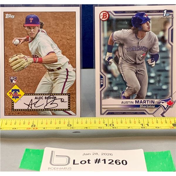 (2) MLB Baseball Cards: Alex Boehm & Austin Martin Blue Jays RC