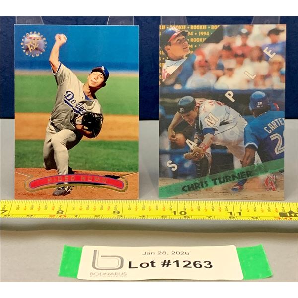 (2) MLB Baseball Rookie Cards: Hideo Nomo & Chris Turner rare Flip RC Featuring Joe Carter