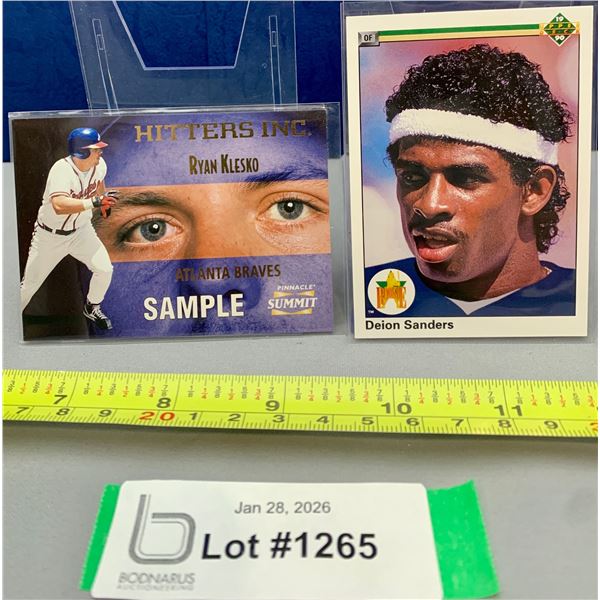 (2) MLB Baseball Cards: Ryan Klesko rare Sample Card; Deion Sanders Rookie Card!