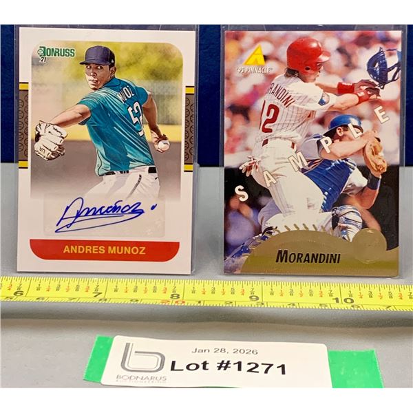 (2) Andres Munoz Authentic Auto card & Rare Mickey Morandini Sample Card with "000" Stats!
