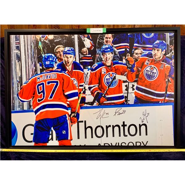 Edmonton Oilers NHL Issued Original Framed Print with COA - Autos from Ryan Nugent-Hopkins; Milan Lu