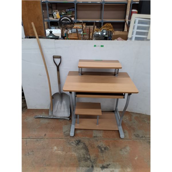 *Multiple Leveled Office Desk, Aluminum Grain Shovel, Squeegee, Cannot Ship, Measurements In Pics