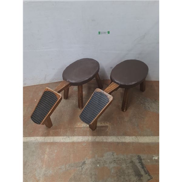 *(2) Vintage Wooden Shoe Polishing Stools, (1) Has Missing Brass Mount, Cannot Ship