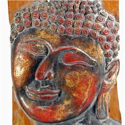 Old Teak Gilded Buddha Face Panel on Base (ANT-185)