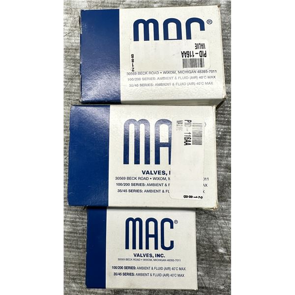 Lot of (3) Mac Valves 2-#PID-116AA & 1-#111B-221-BA