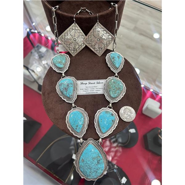 SILVER & TURQUOISE NECKLACE & EARRINGS