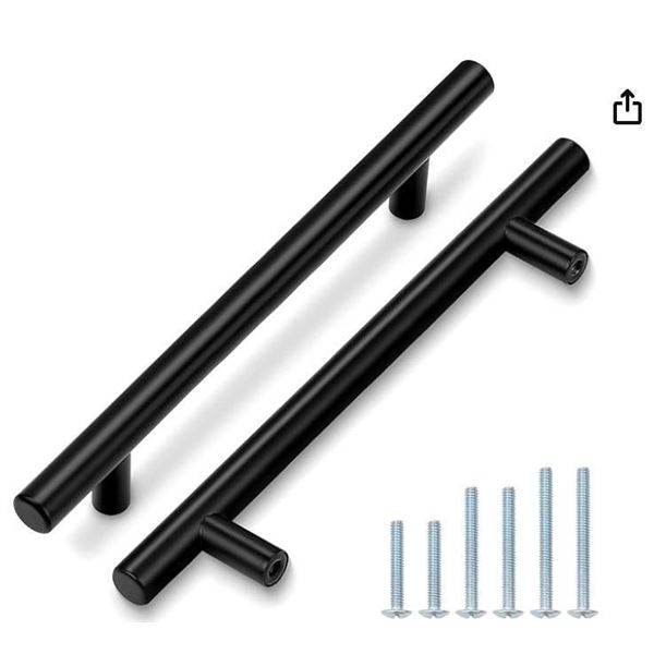 Probrico 30-Pack Black Stainless Steel Cabinet Handles, 4-Inch Hole Center
