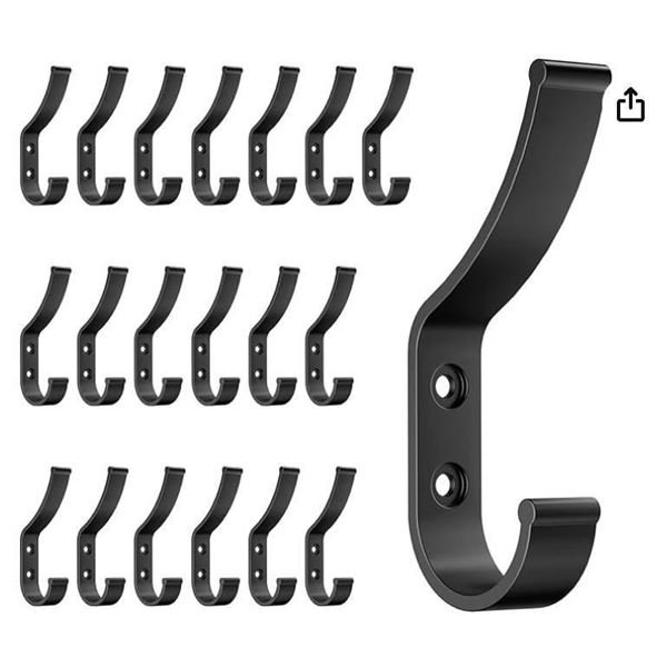20 Pack Coat Hooks, 30KG Load Bearing Wall Hook for Hanging Black