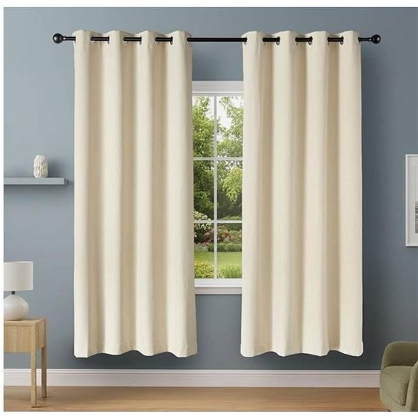 Amazon Basics 100% Blackout Curtains With Grommets, 2 Panels, 52 x 84 Inches, Beige