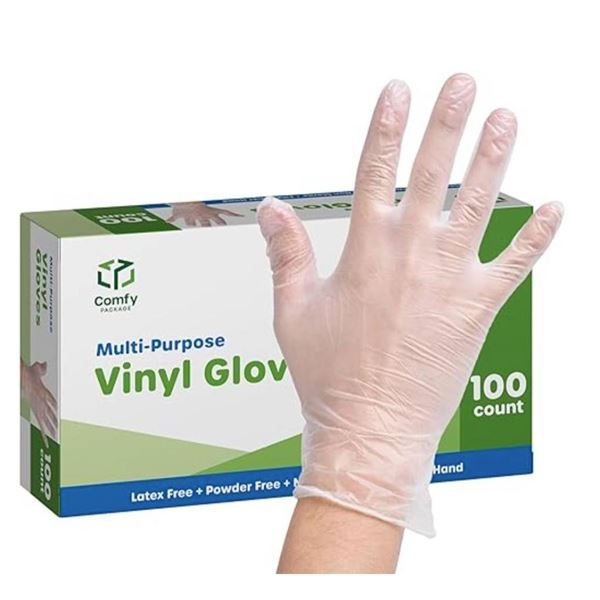 Comfy Multi-Purpose Vinyl Gloves Size M, Pack of 100, Latex-Free