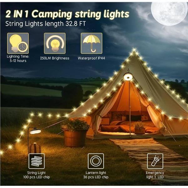 Lot of 2 String Lights Camping Lights YD-2314 with 8m LED Strip and 30 LEDs
