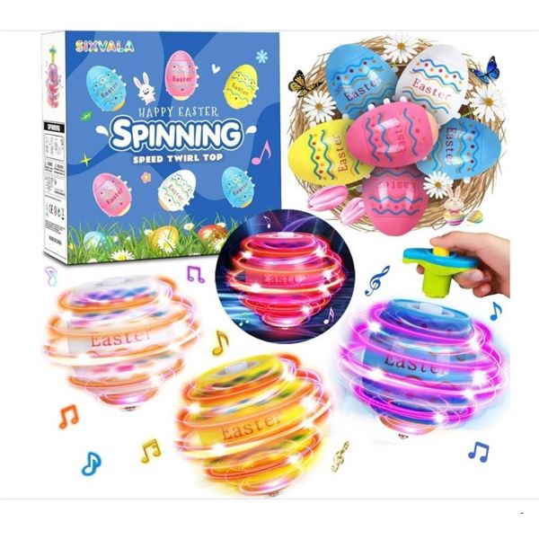 Sixvala Spinning Speed Twirl Top Easter Eggs with Light-Up Feature 6Pcs
