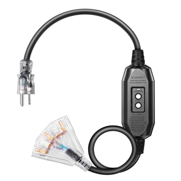 DEWENWILS 3 FT Outdoor/Indoor Tri-Tap GFCI Extension Cord Contractor Grade Heavy Duty Power Cable