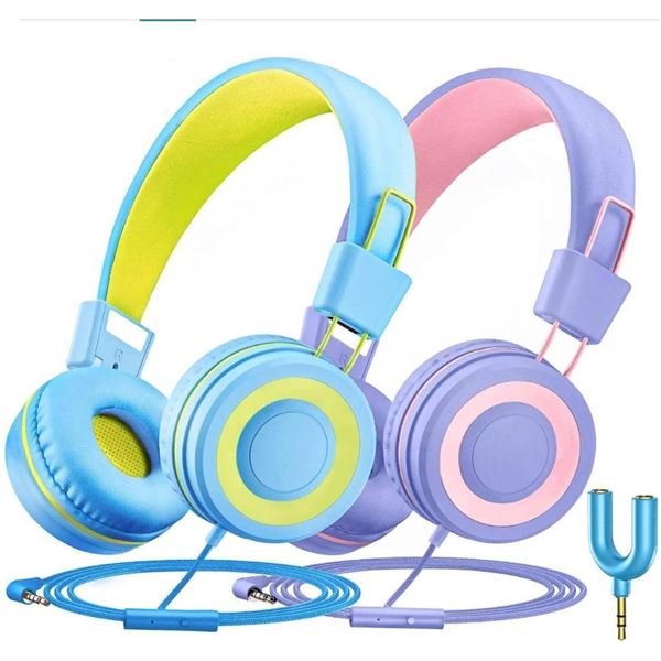 Mpow CH8 Kids Wired Headphones (2-Pack) with Volume Limiter and Audio Splitter **Colors May Vary**