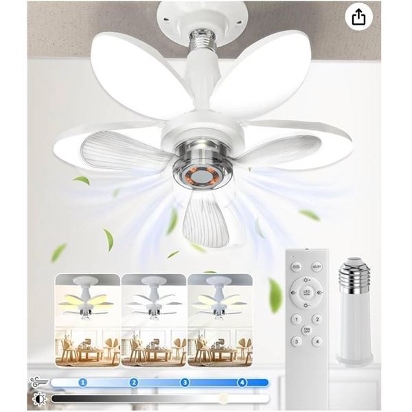 GOKEDA Socket Ceiling Fan  With 3 Lighting Modes and Remote Control And 4 Speed