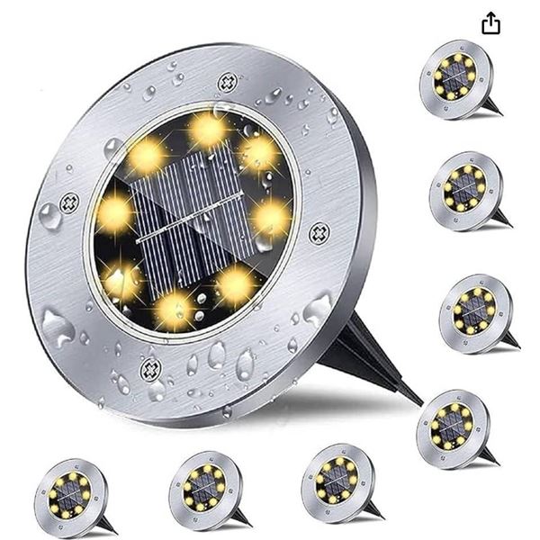 Rayolon Solar Powered Disk Lights, 8-Pack, CA 8P-168 White Lights