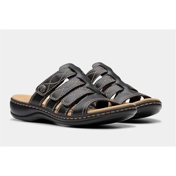 Clarks Leisa Amanda Women’s Sandal in Black Leather, Size 8M, Model 81708