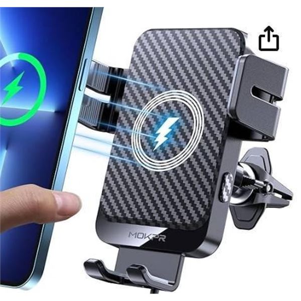 Wireless Car Charger, MOKPR 15W Fast Charging Auto-Clamping Car Phone Holder Wireless Charger Air Ve
