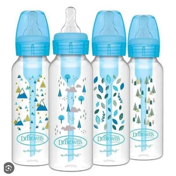 4 Dr. Brown’s 8oz Blue Baby Bottles with Accessories