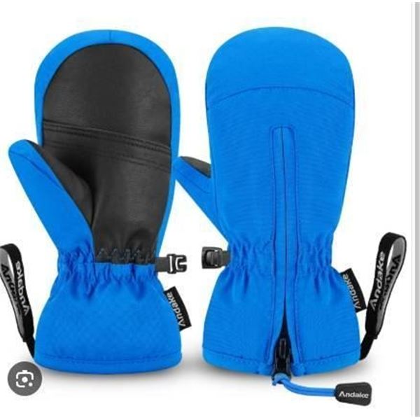 Andake Children’s Waterproof Mittens with Zip Closure and Adjustable Strap