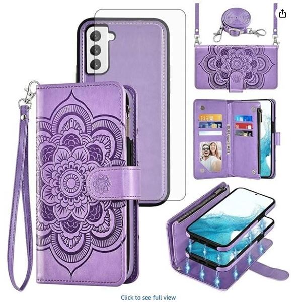 Purple Asuwish Wallet Case Set with Accessories for Samsung Galaxy S22