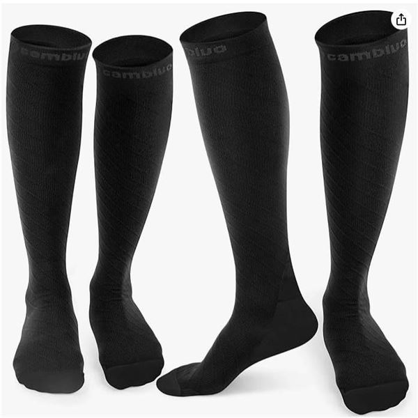 Cambivo CS10 Compression Socks, 2 Pairs, Black, Small