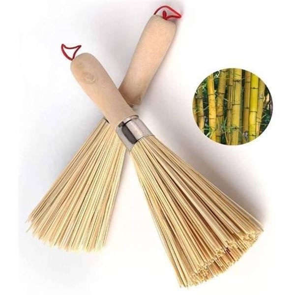 2-Pack Natural Pot Brushes with Wooden and Metal Handles