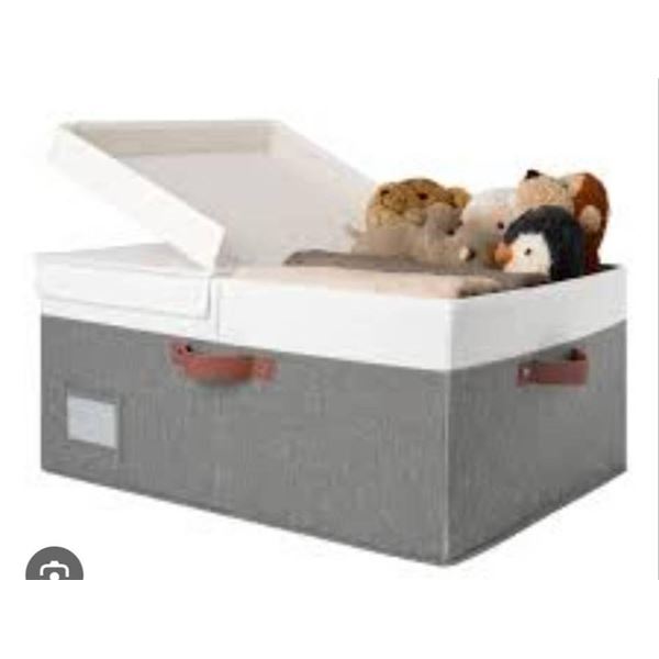 Granny Says Fabric Storage Bin with Lid, Gray and White