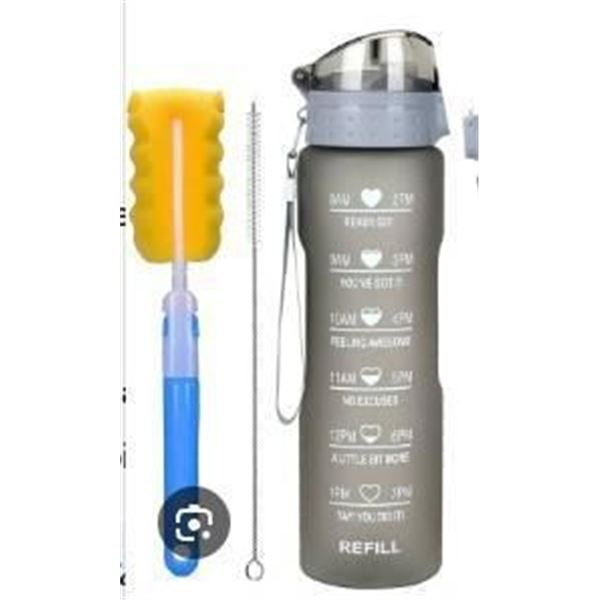 32oz Leakproof Water Bottle with Time Marker & Straw lid to Ensure You Drink Enough Water