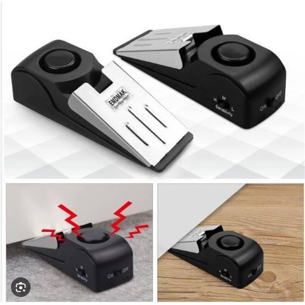 EMDMAK E-CA-180 Door Stop Alarm with Adjustable Sensitivity, Black (Pack of 2)